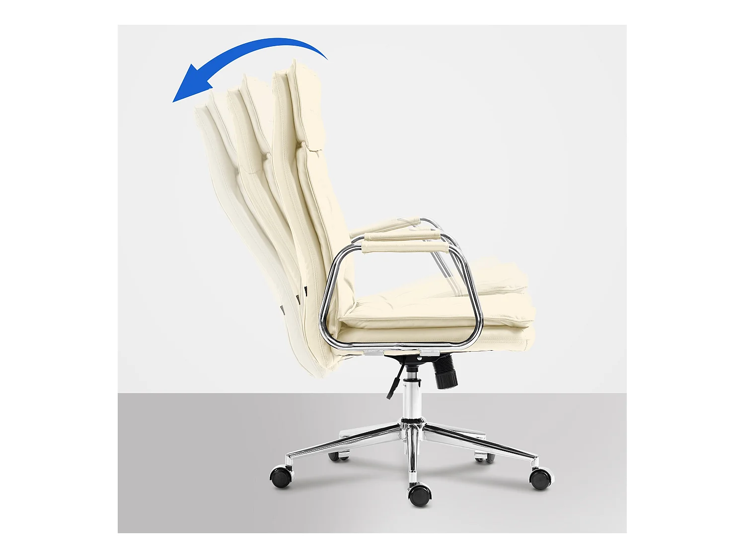 Chaise de bureau - Véritable cuir & Métal chromé - Crème - Sotira