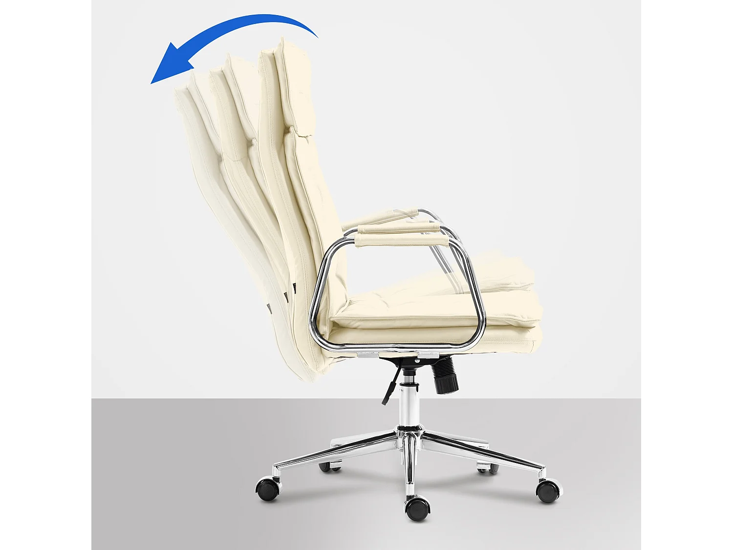 Chaise de bureau - Véritable cuir & Métal chromé - Crème - Sotira