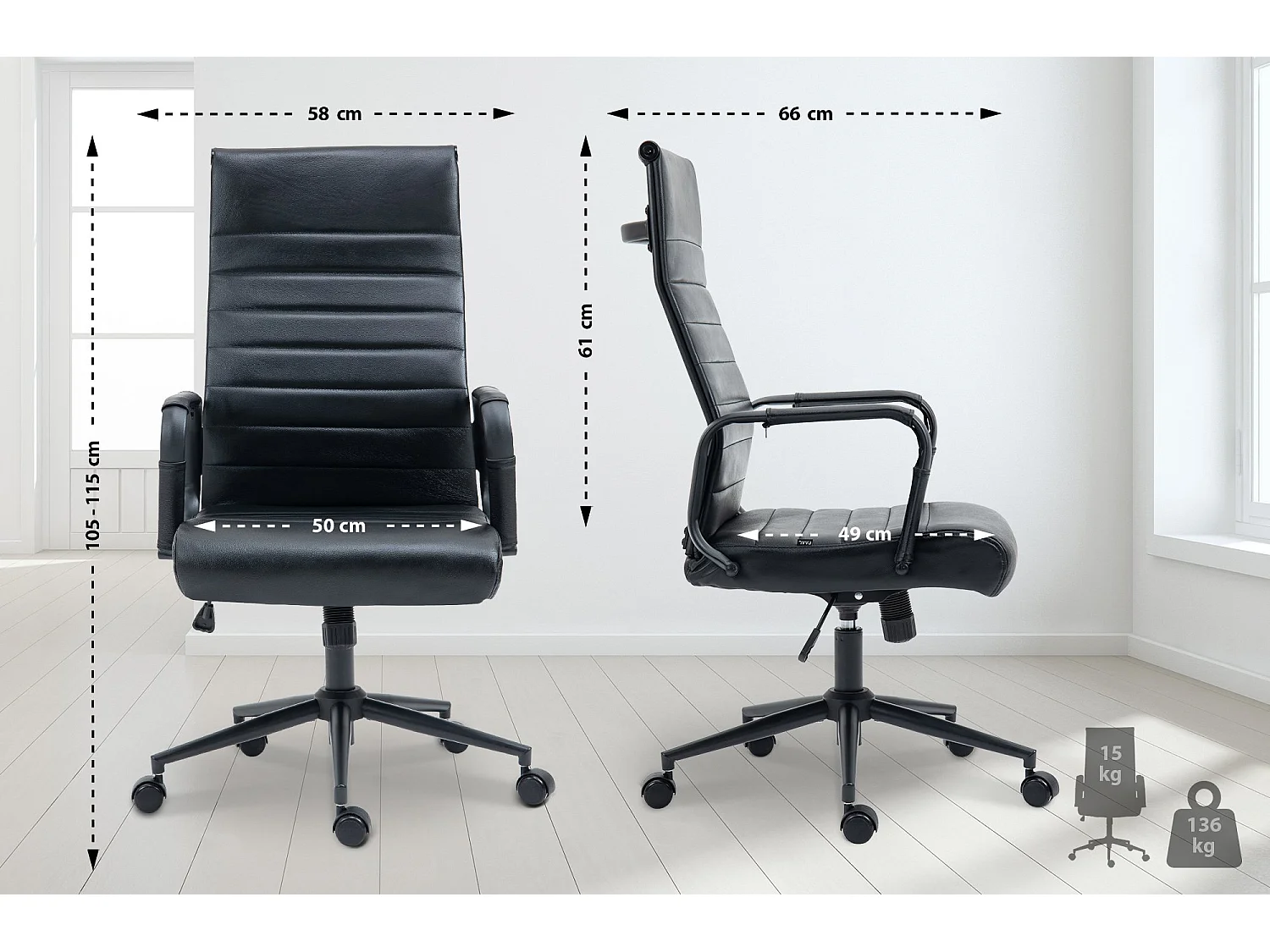 Bureaustoel - Echt leer - zwart/zwart - Kolumbus