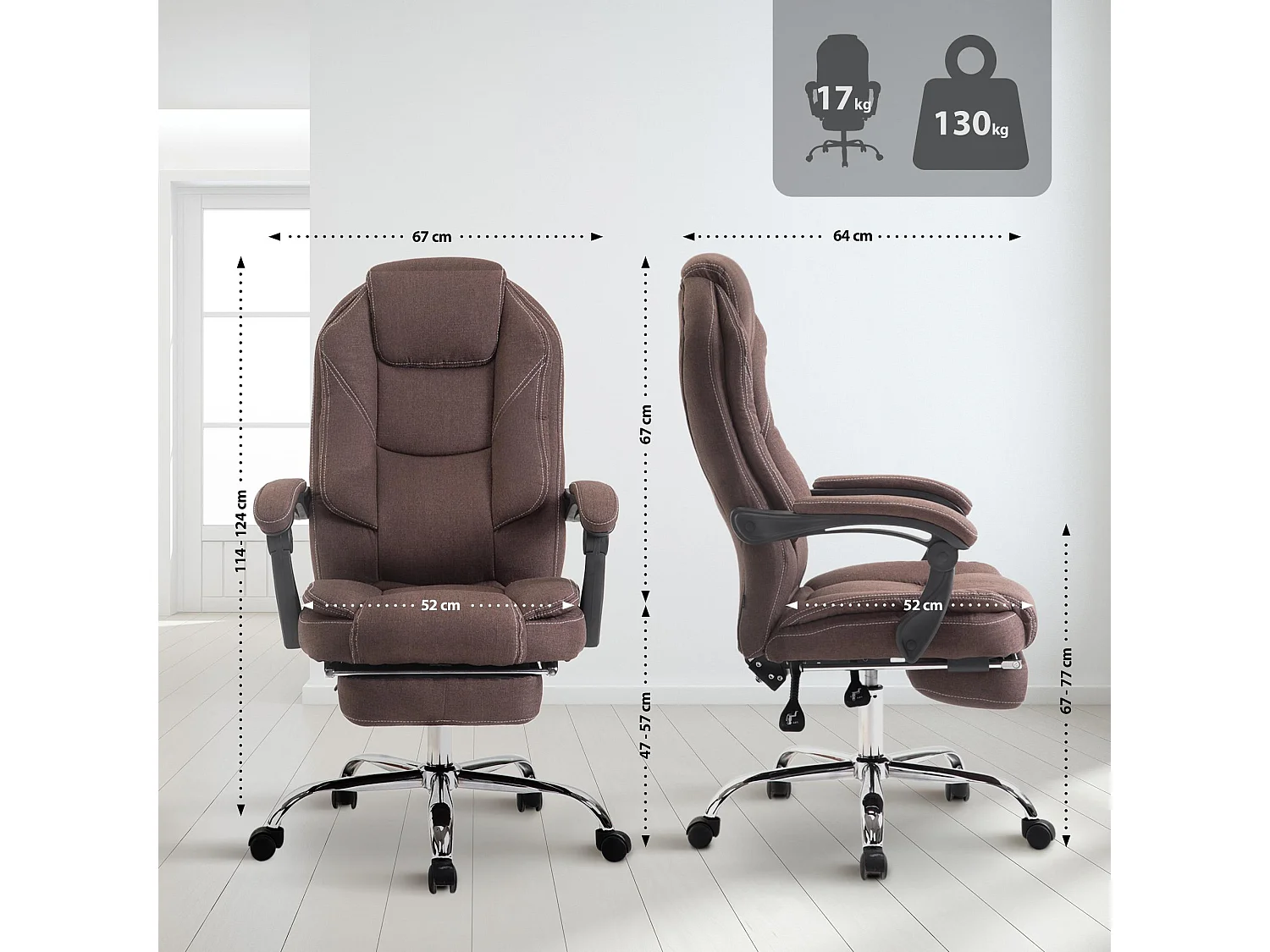 Chaise de bureau - Tissu & Noyer - Marron - Castle