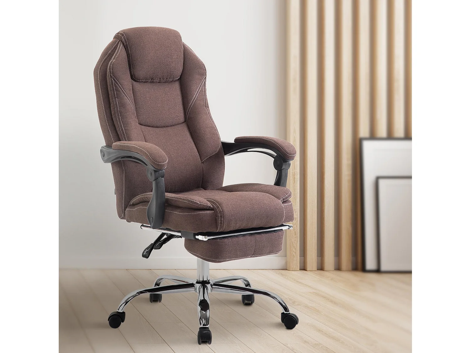 Chaise de bureau - Tissu & Noyer - Marron - Castle