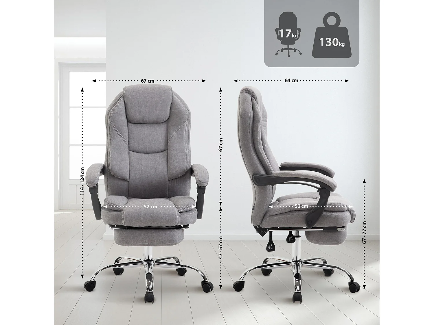 Chaise de bureau - Tissu - Gris - Castle