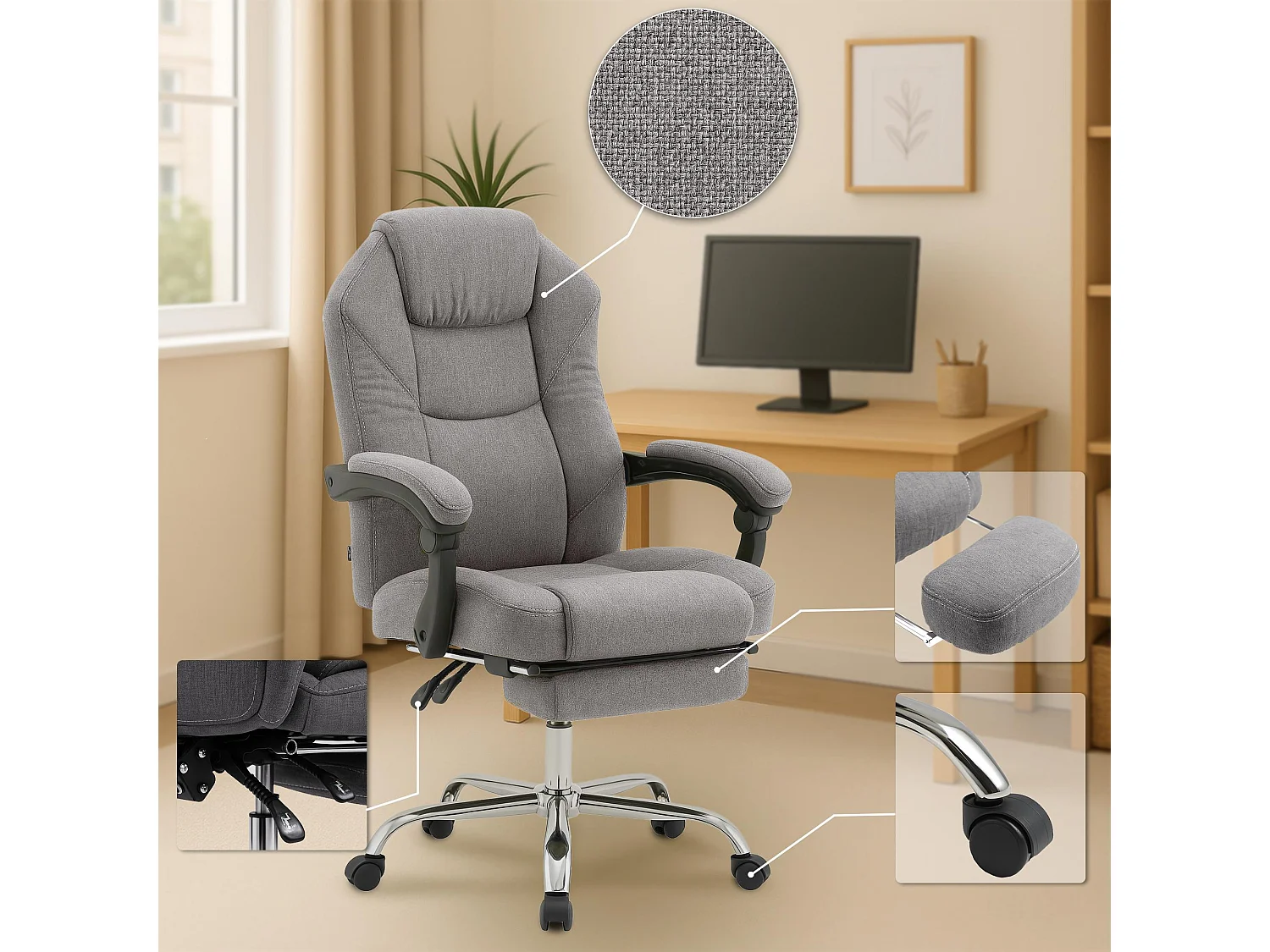 Chaise de bureau - Tissu - Gris - Castle