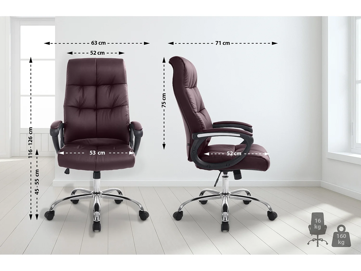 Chaise de bureau - Similicuir & Métal chromé - Bordeaux - Poseidon