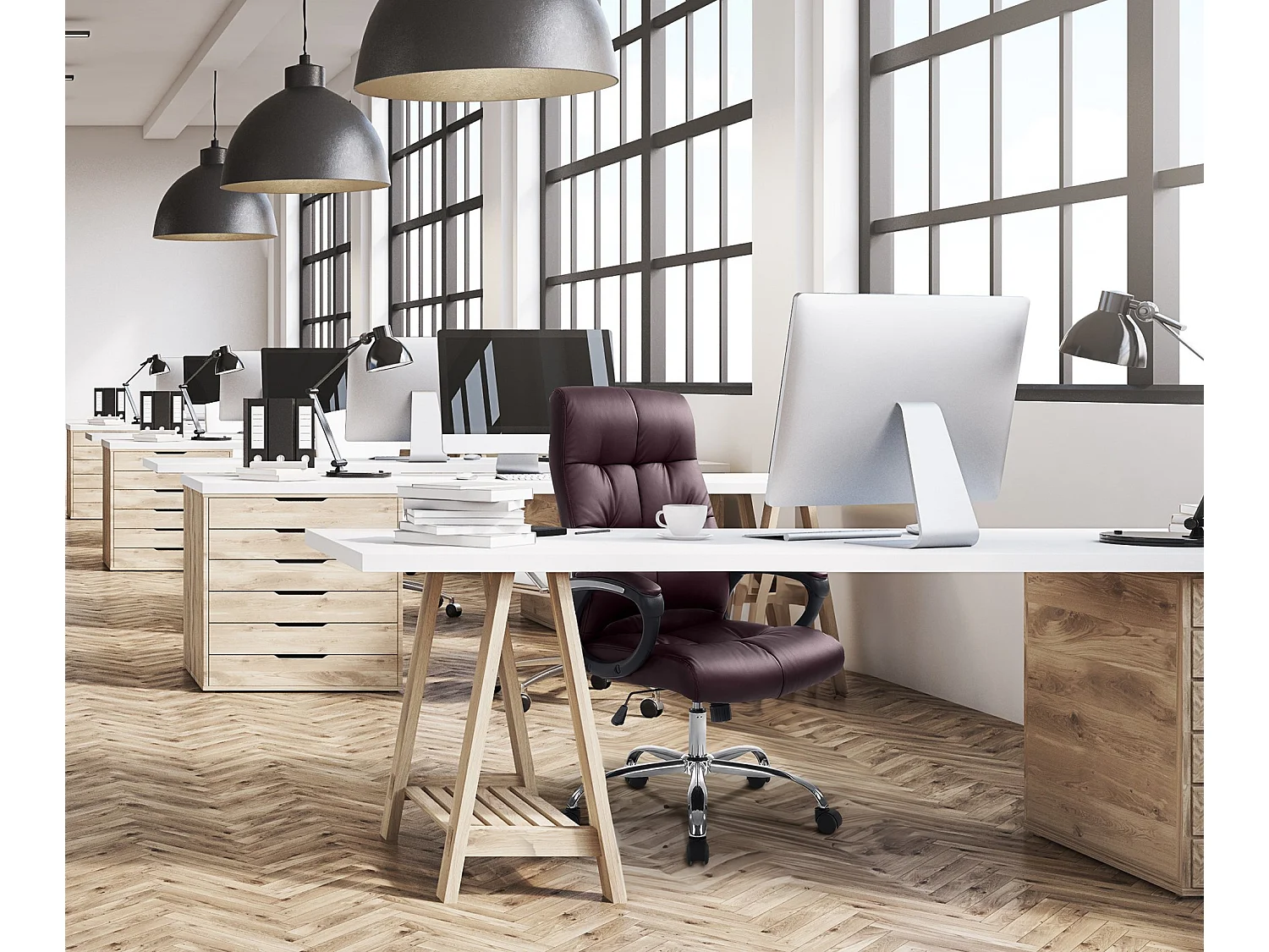 Chaise de bureau - Similicuir & Métal chromé - Bordeaux - Poseidon