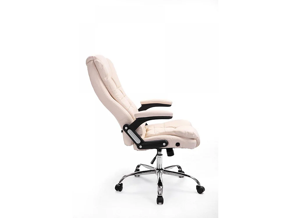 Chaise de bureau - Similicuir & Métal chromé - Crème - Thor
