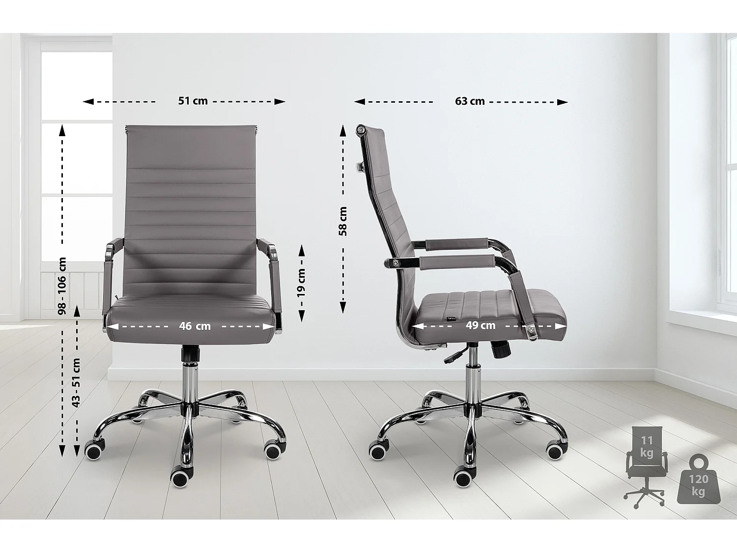 Chaise de bureau - Similicuir - Gris - Amadora