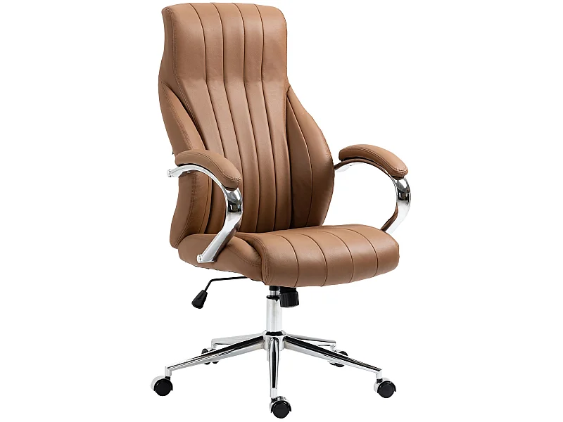 Chaise de bureau - Véritable cuir & Métal chromé - Marron clair - Wigan