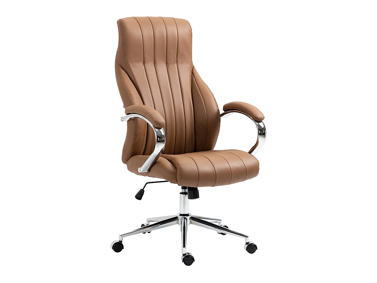 Chaise de bureau - Véritable cuir & Métal chromé - Marron clair - Wigan