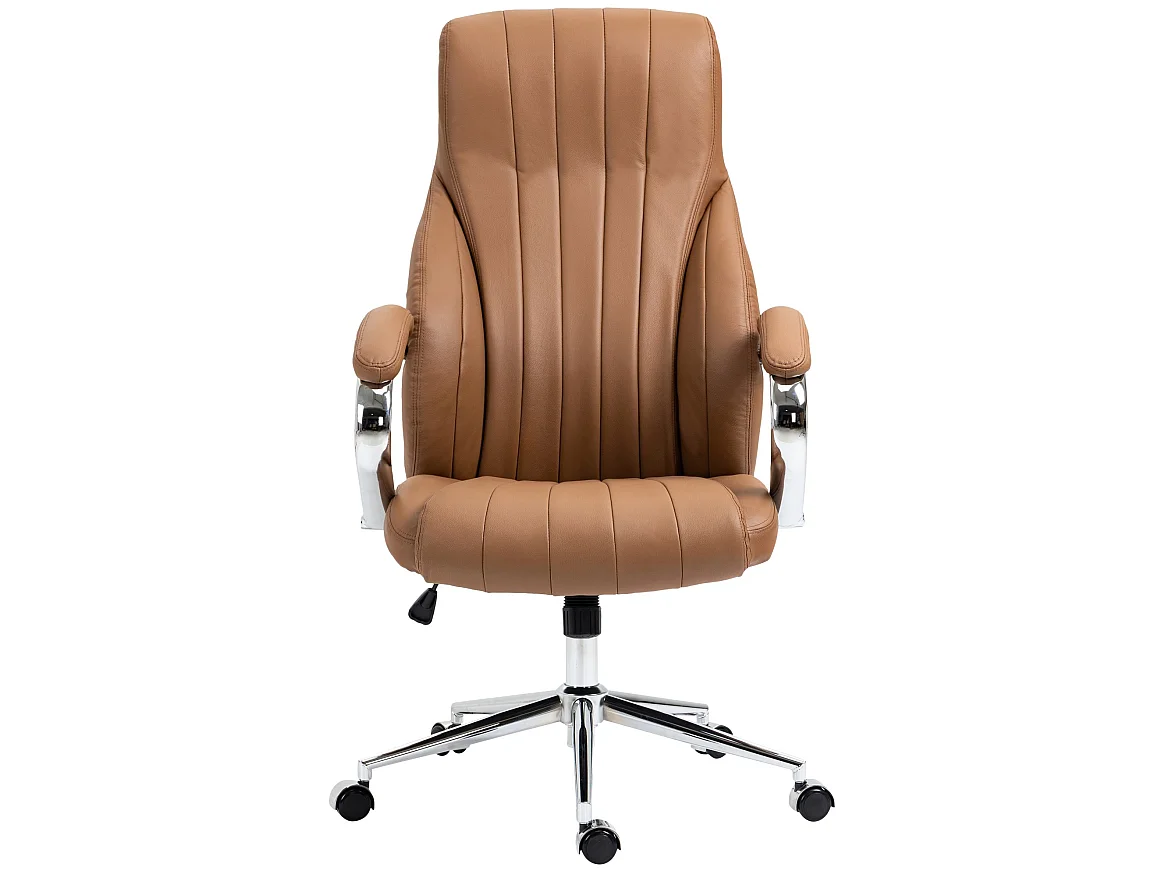 Chaise de bureau - Véritable cuir & Métal chromé - Marron clair - Wigan