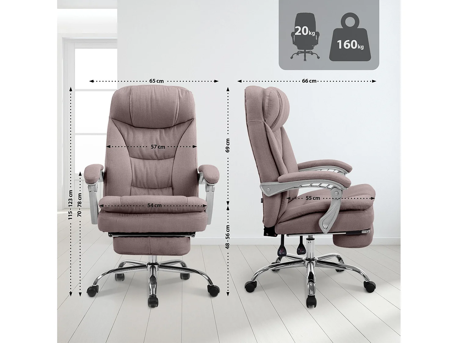 Chaise de bureau - Tissu - Taupe - XL Troy