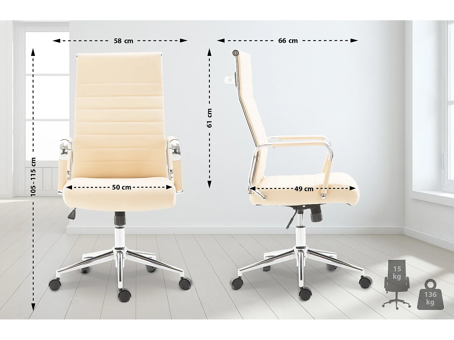 Chaise de bureau - Similicuir & Noyer - Crème - Kolumbus