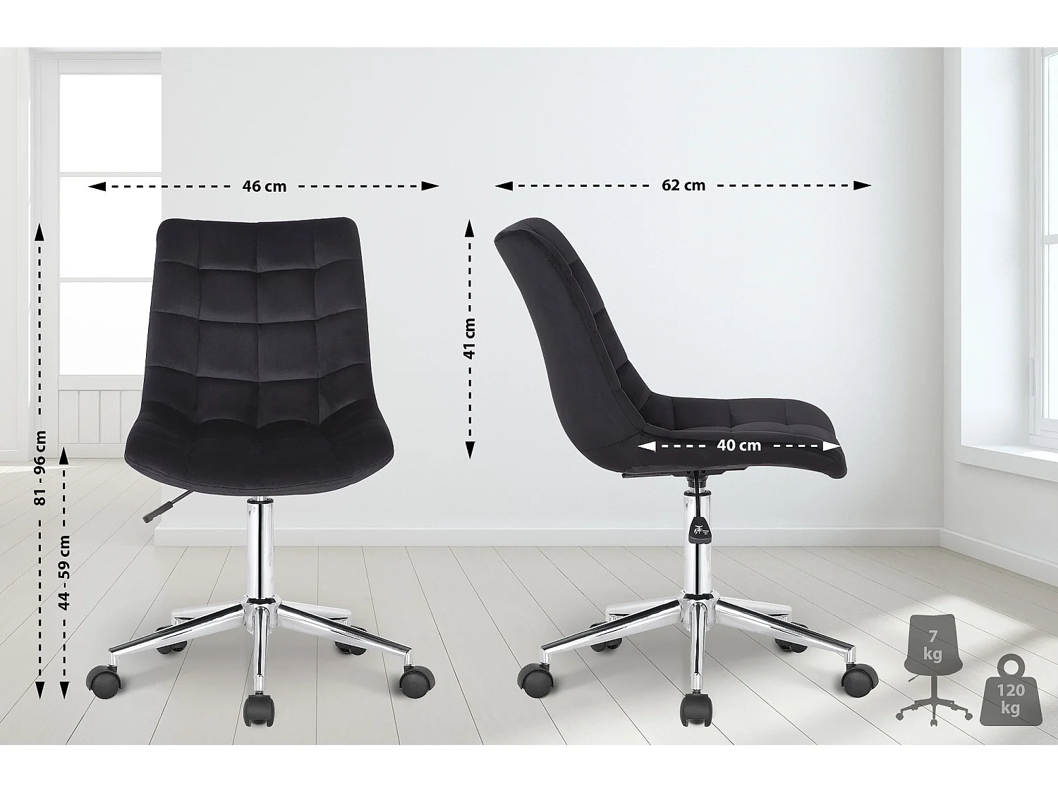 Chaise de bureau - Velours - Noir - Medford