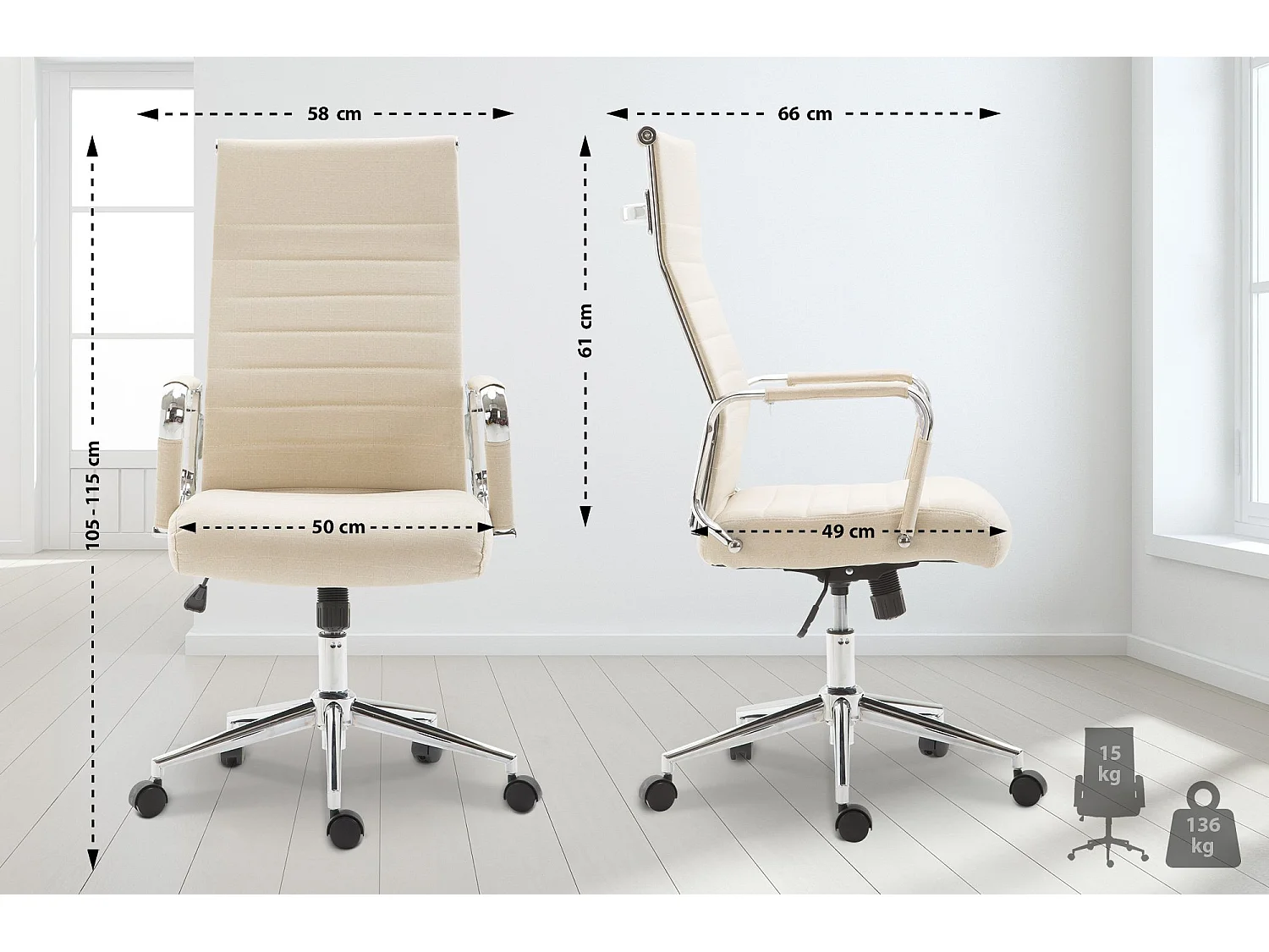 Bürostuhl - Stoff & walnuss - creme - Kolumbus