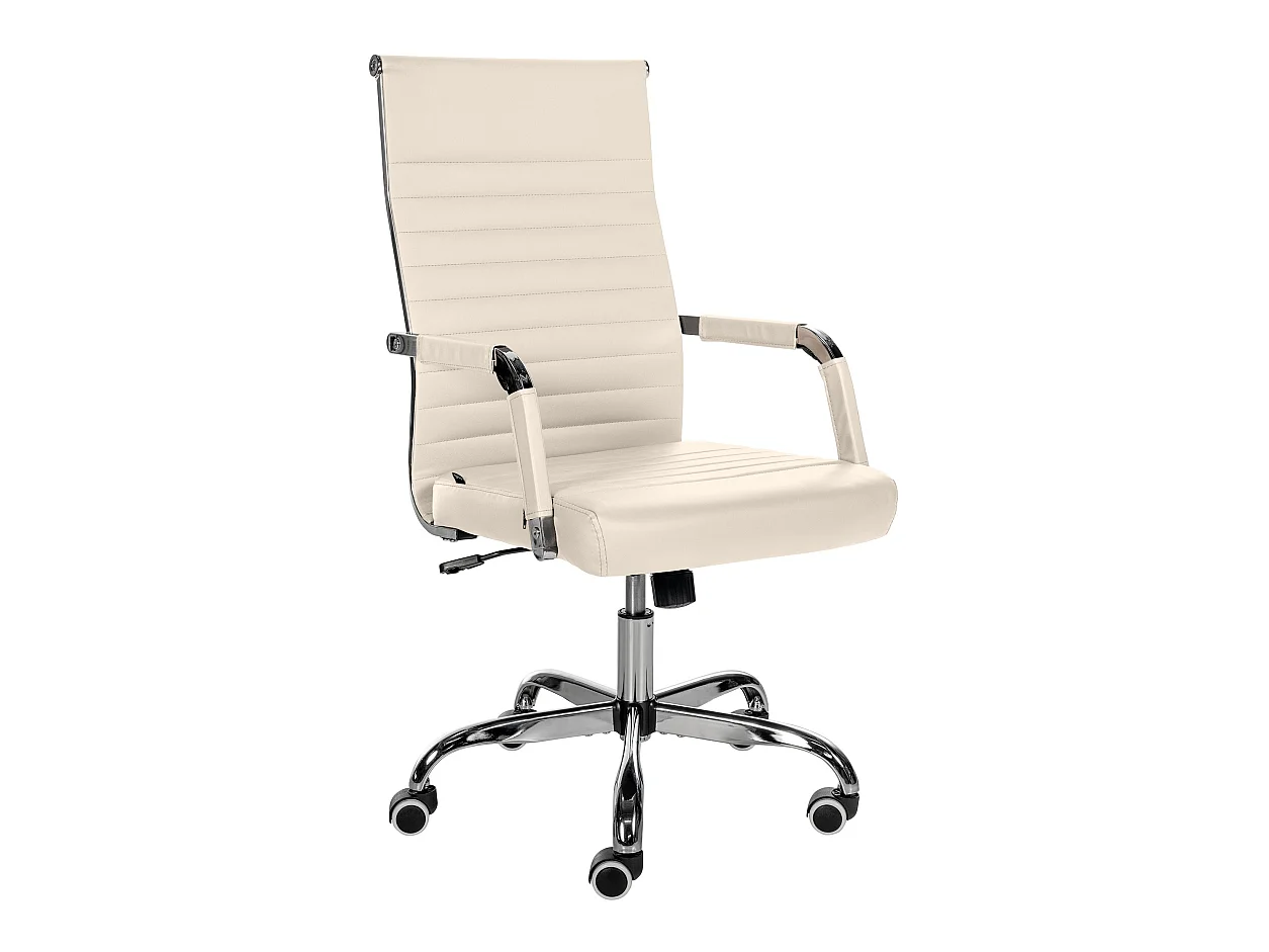 Chaise de bureau - Similicuir & Métal chromé - Crème - Amadora