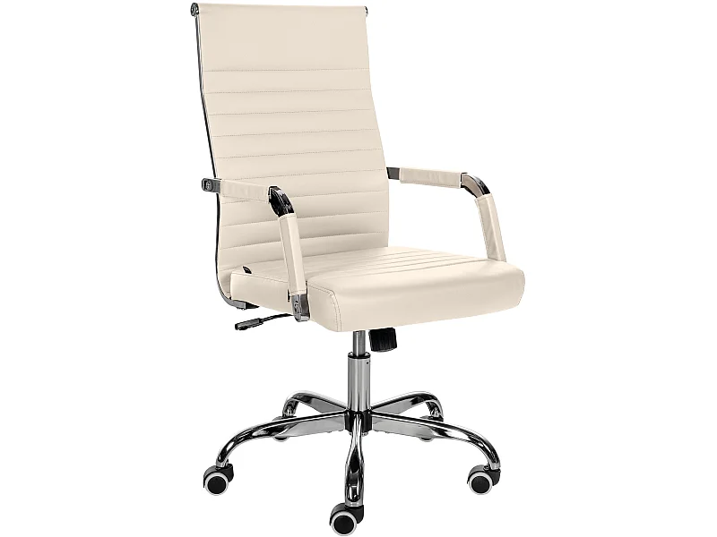 Chaise de bureau - Similicuir & Métal chromé - Crème - Amadora