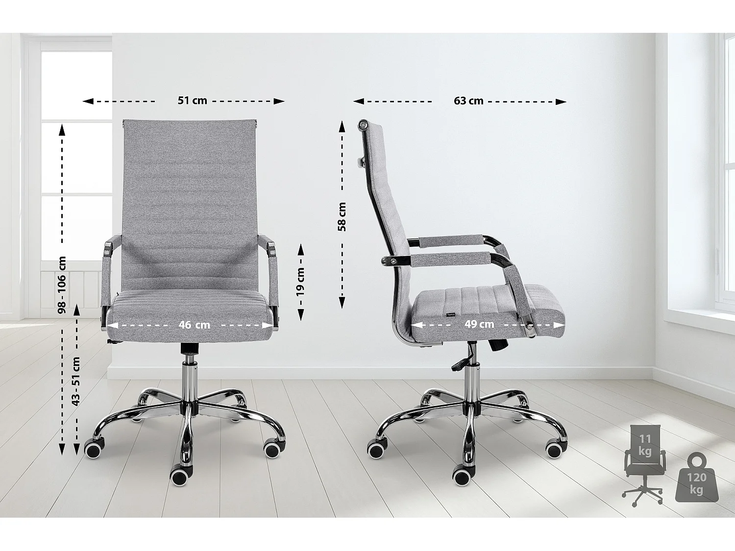 Chaise de bureau - Tissu - Gris - Amadora