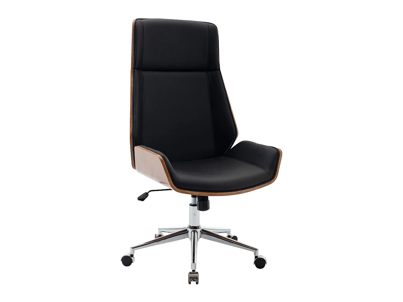 Chaise de bureau - Similicuir & Métal chromé - Noyer / Noir - Breda