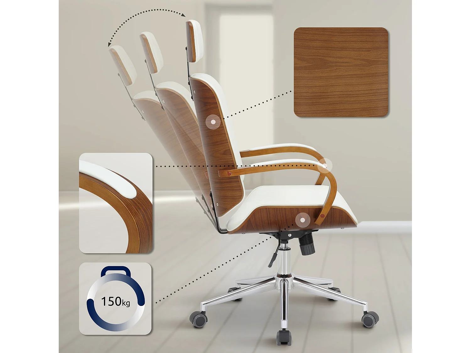 Bureaustoel - Kunstleer - walnoot/wit - Dayton