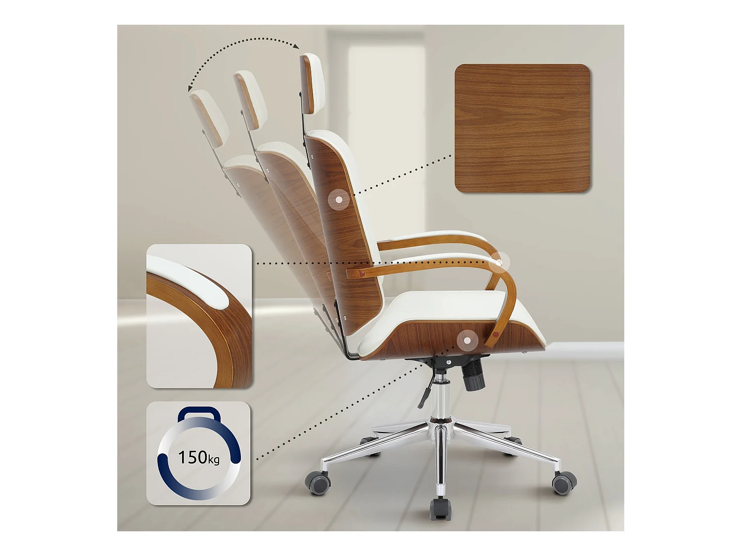 Bureaustoel - Kunstleer - walnoot/wit - Dayton