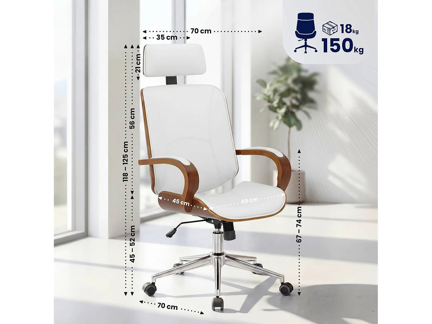 Chaise de bureau - Similicuir - Noyer / Blanc - Dayton