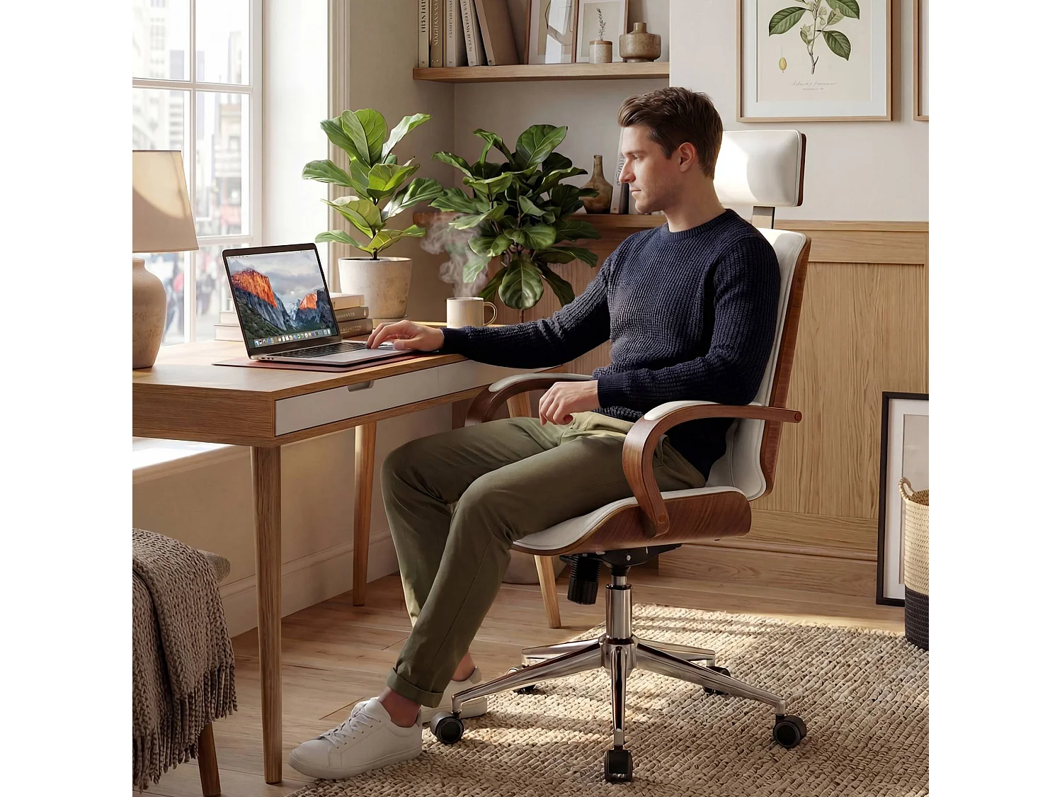 Chaise de bureau - Similicuir - Noyer / Blanc - Dayton