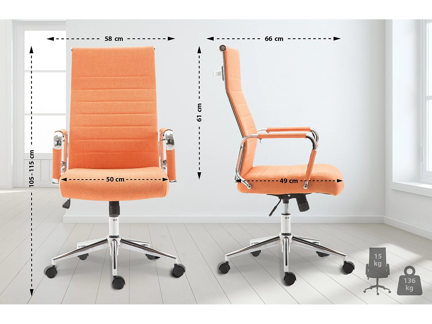 Chaise de bureau - Tissu & Noyer - Orange - Kolumbus