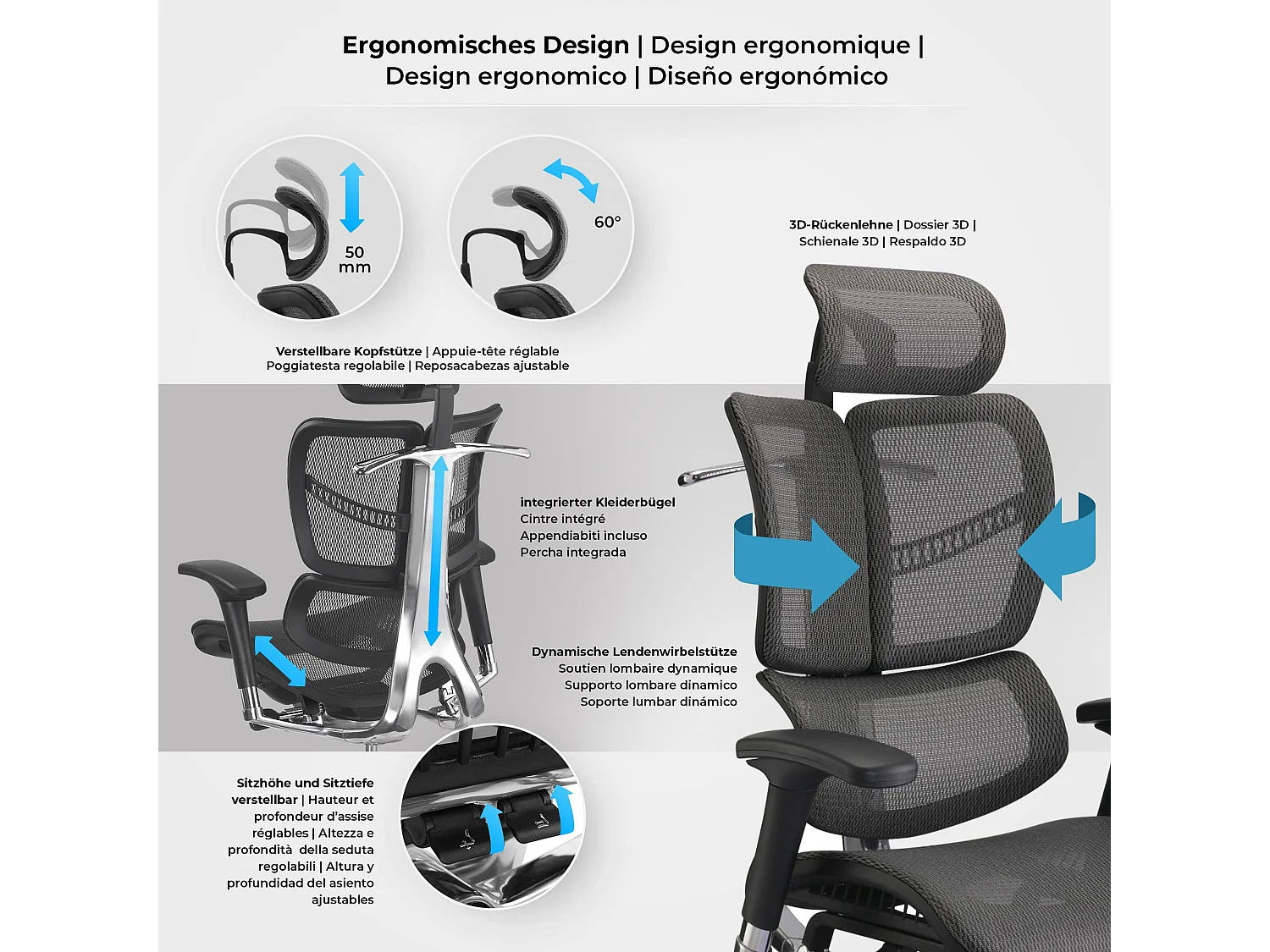 Chaise de bureau - Plastique & Aluminium - Gris - Norfolk