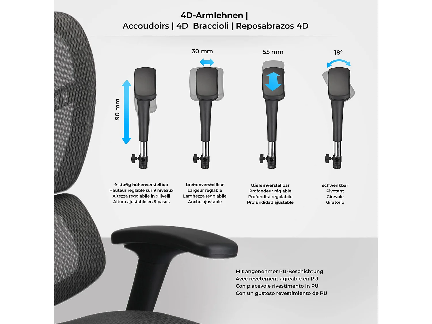 Chaise de bureau - Plastique & Aluminium - Gris - Norfolk