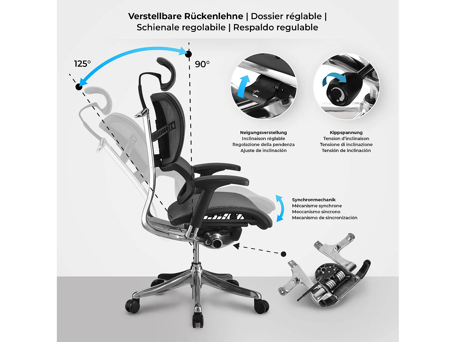 Chaise de bureau - Plastique & Aluminium - Gris - Norfolk