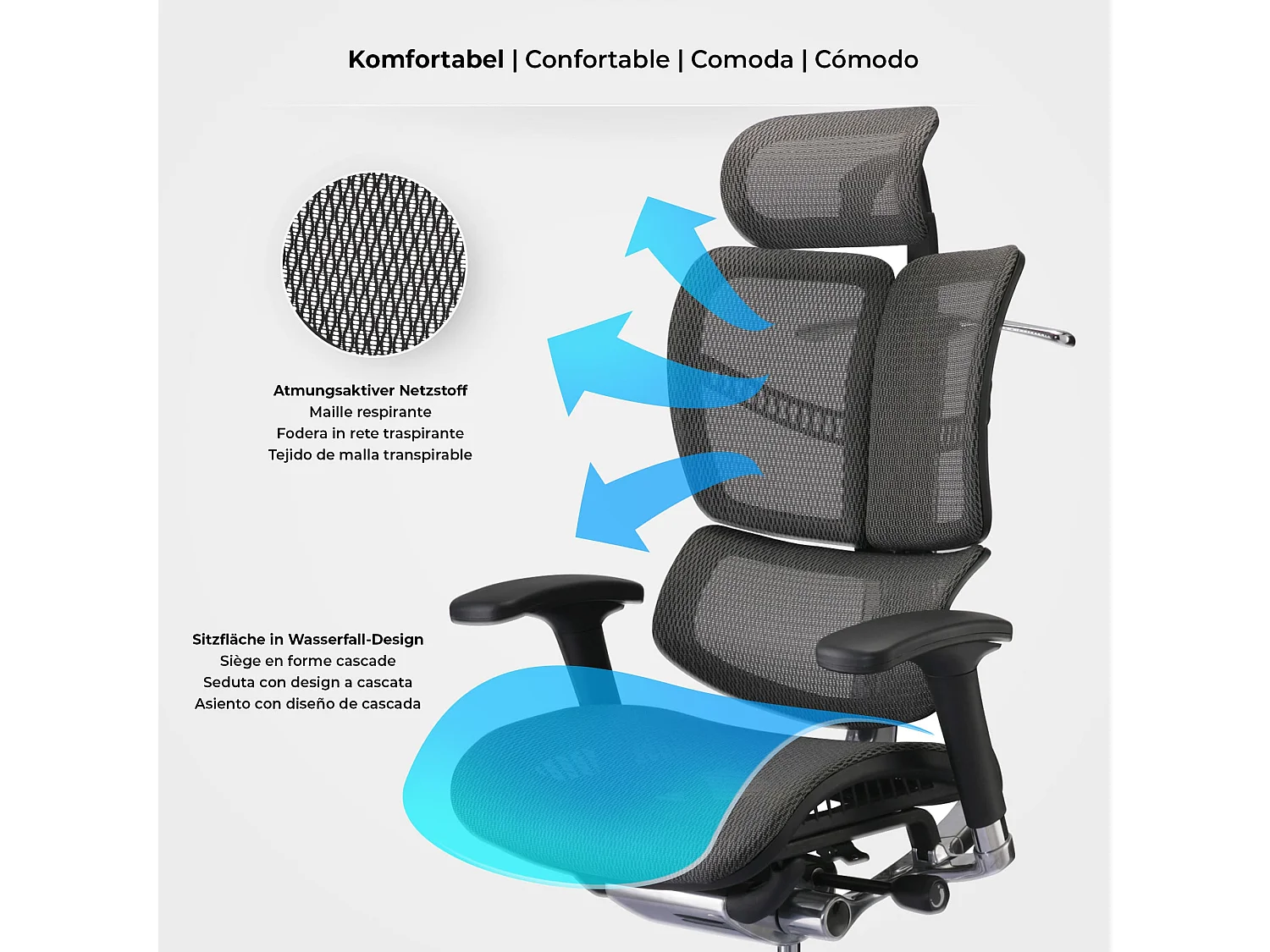 Chaise de bureau - Plastique & Aluminium - Gris - Norfolk