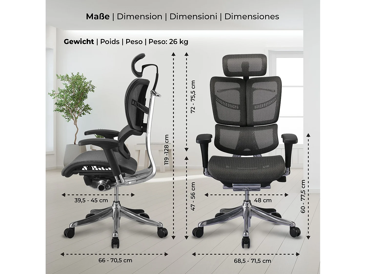 Chaise de bureau - Plastique & Aluminium - Gris - Norfolk