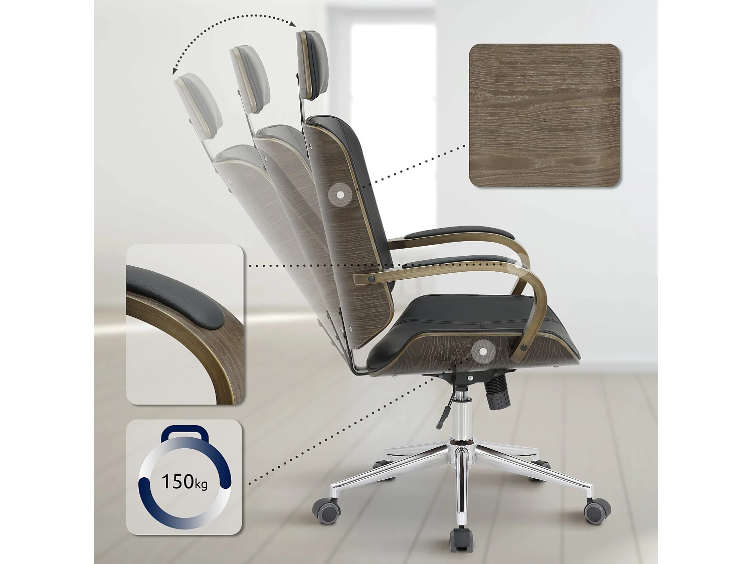 Chaise de bureau - Similicuir - Noir / Gris - Dayton