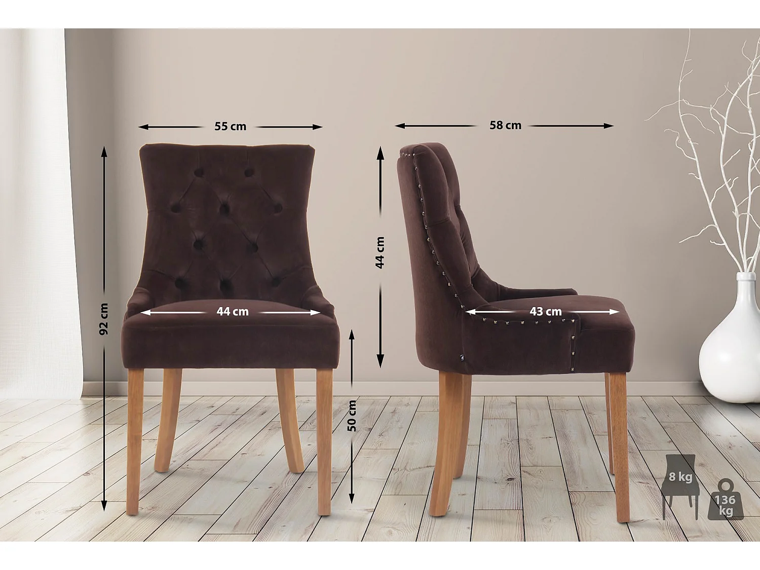 chaise salle à manger - Velours & Antique clair - Marron - Aberdeen