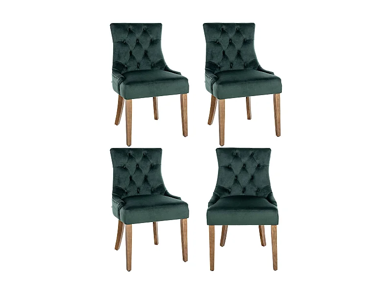 Lot de 4  chaise salle à manger - Velours & Antique clair - Vert foncé - Aberdeen