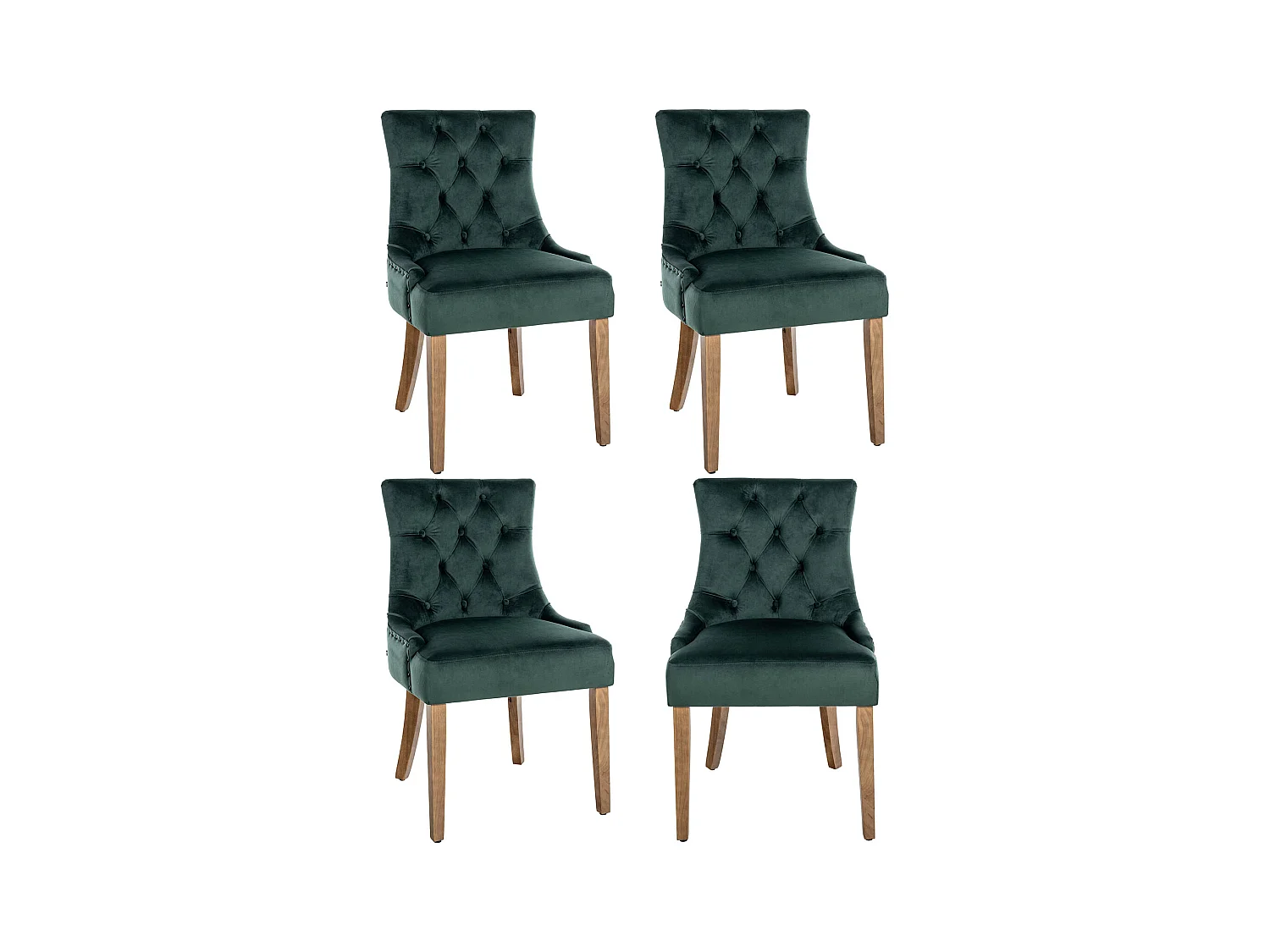 Lot de 4  chaise salle à manger - Velours & Antique clair - Vert foncé - Aberdeen