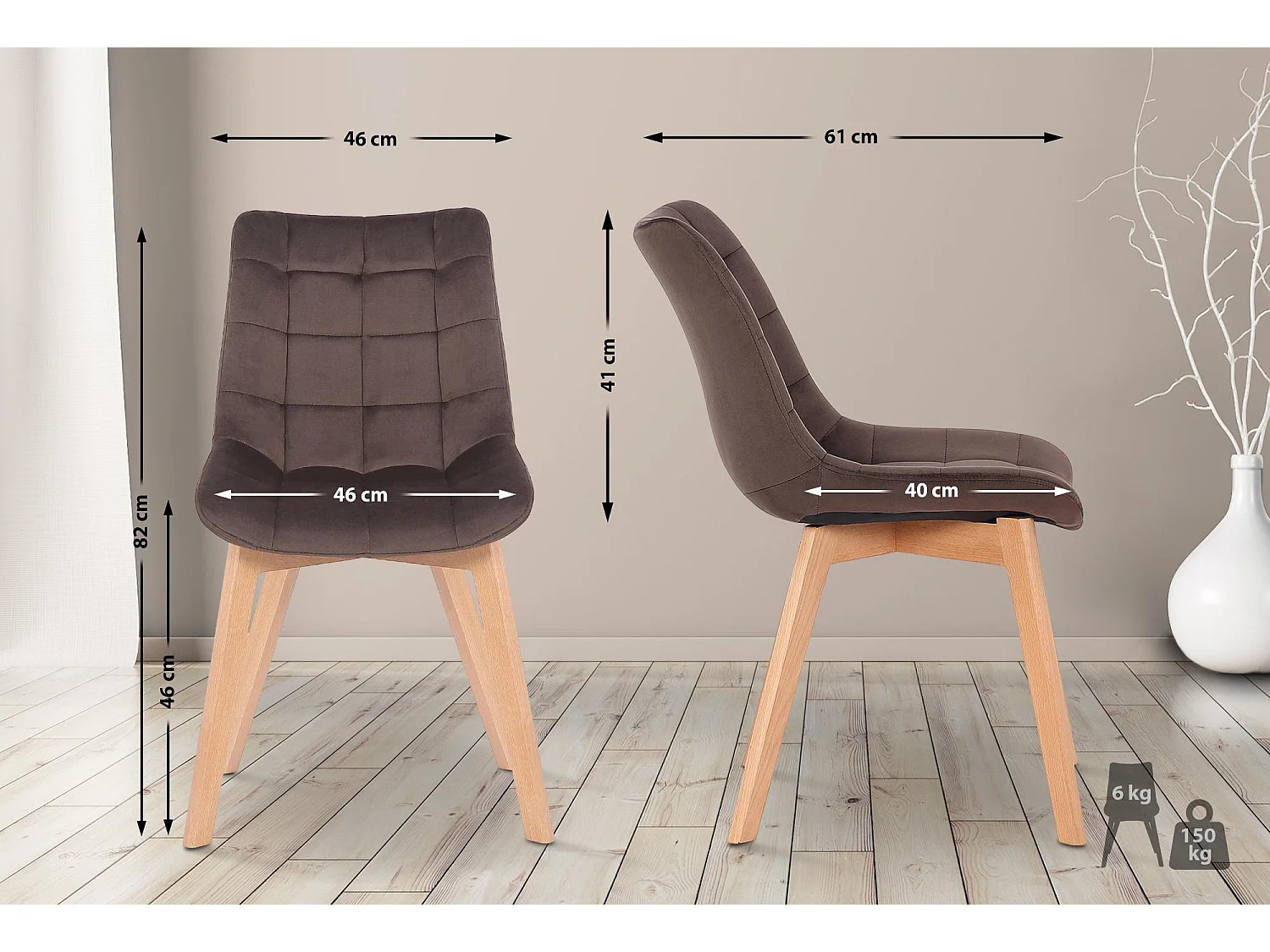 chaise salle à manger - Velours & Nature - Marron - Passaic