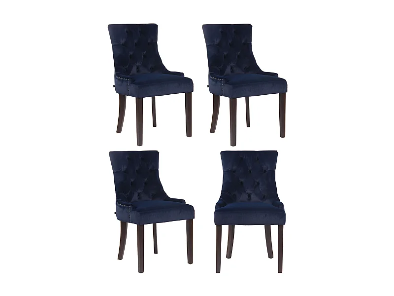 Lot de 4  chaise salle à manger - Velours & Antique - Bleu - Aberdeen