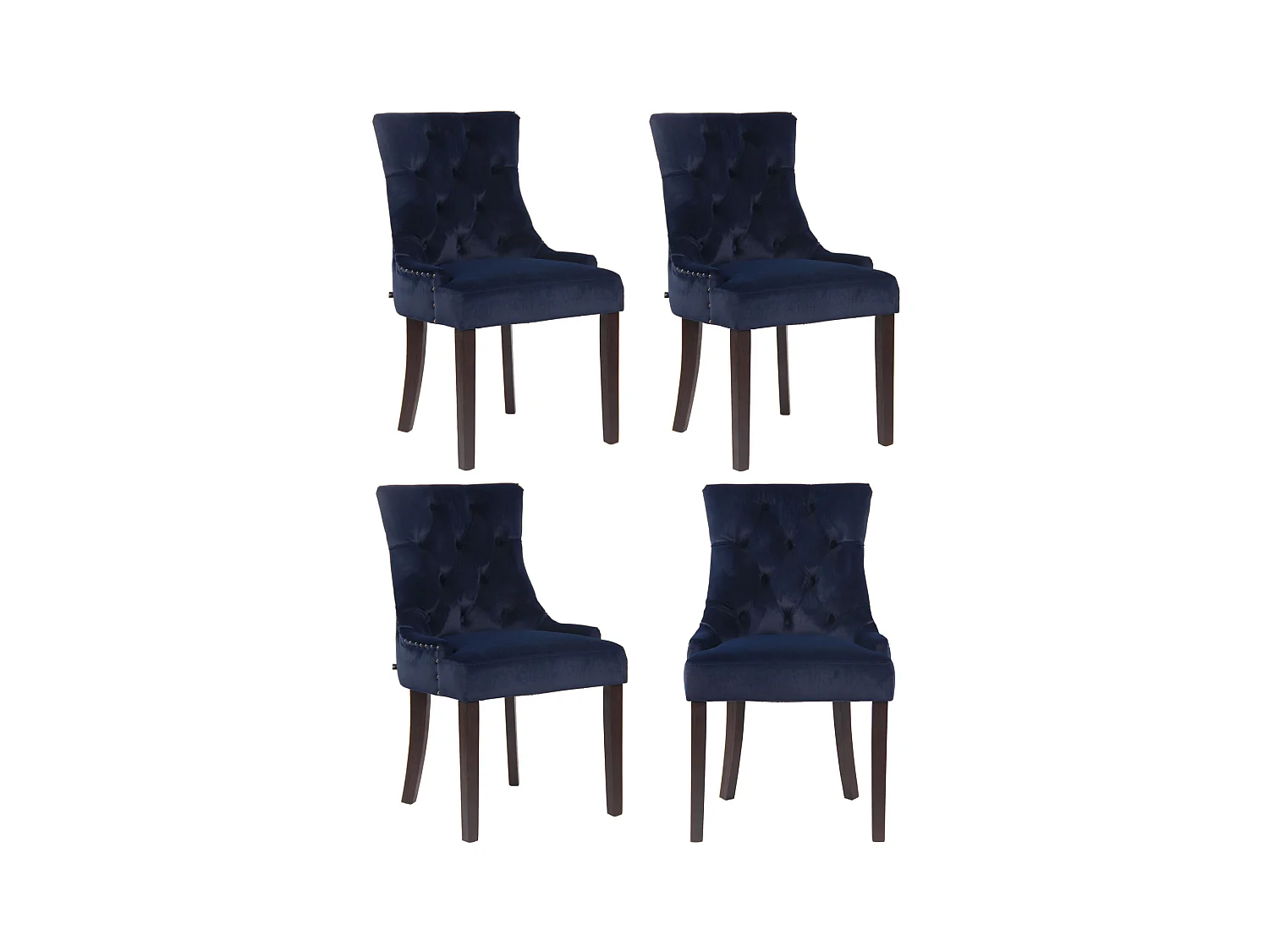 Lot de 4  chaise salle à manger - Velours & Antique - Bleu - Aberdeen