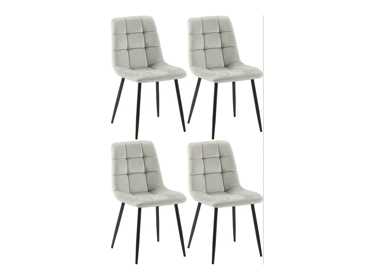 Lot de 4  chaise salle à manger - Velours - Gris - Antibes