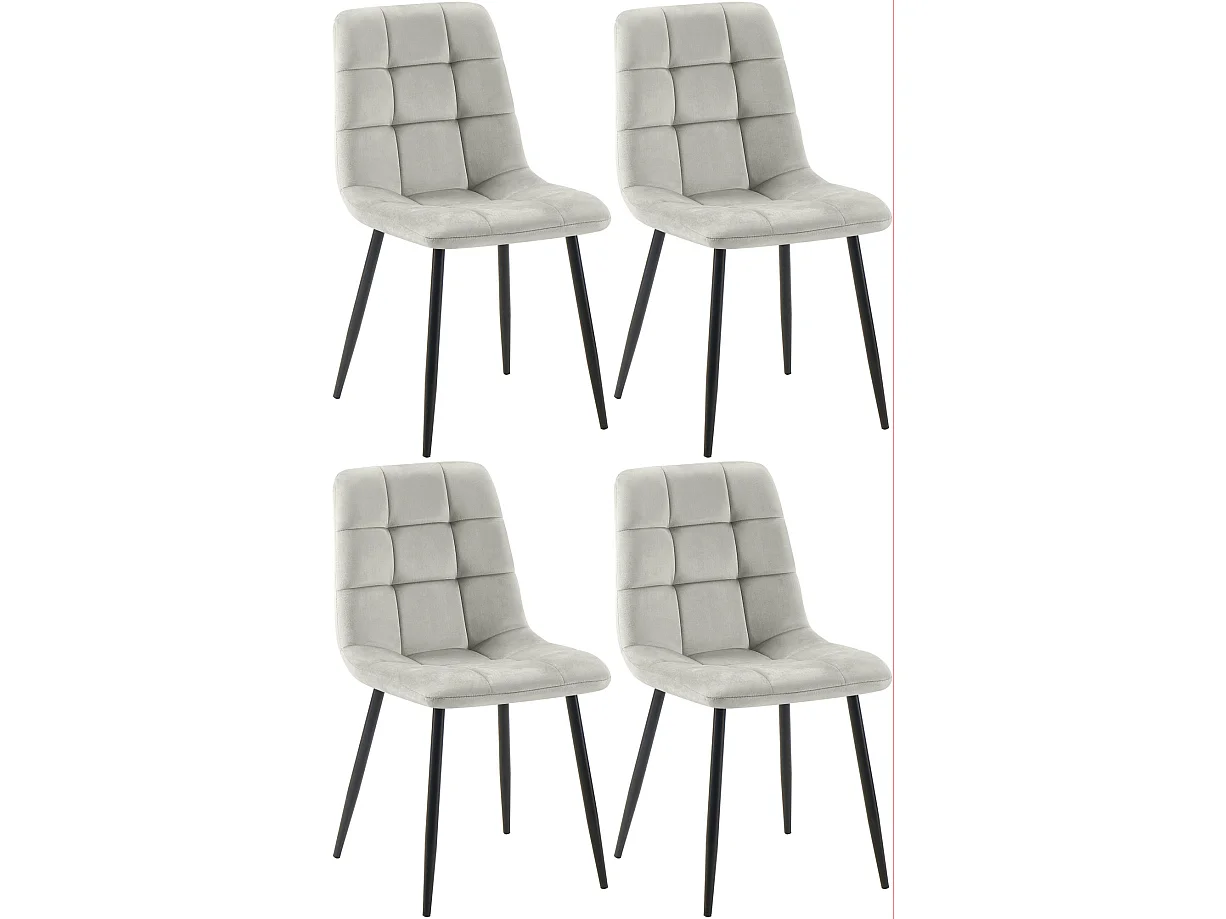 Lot de 4  chaise salle à manger - Velours - Gris - Antibes