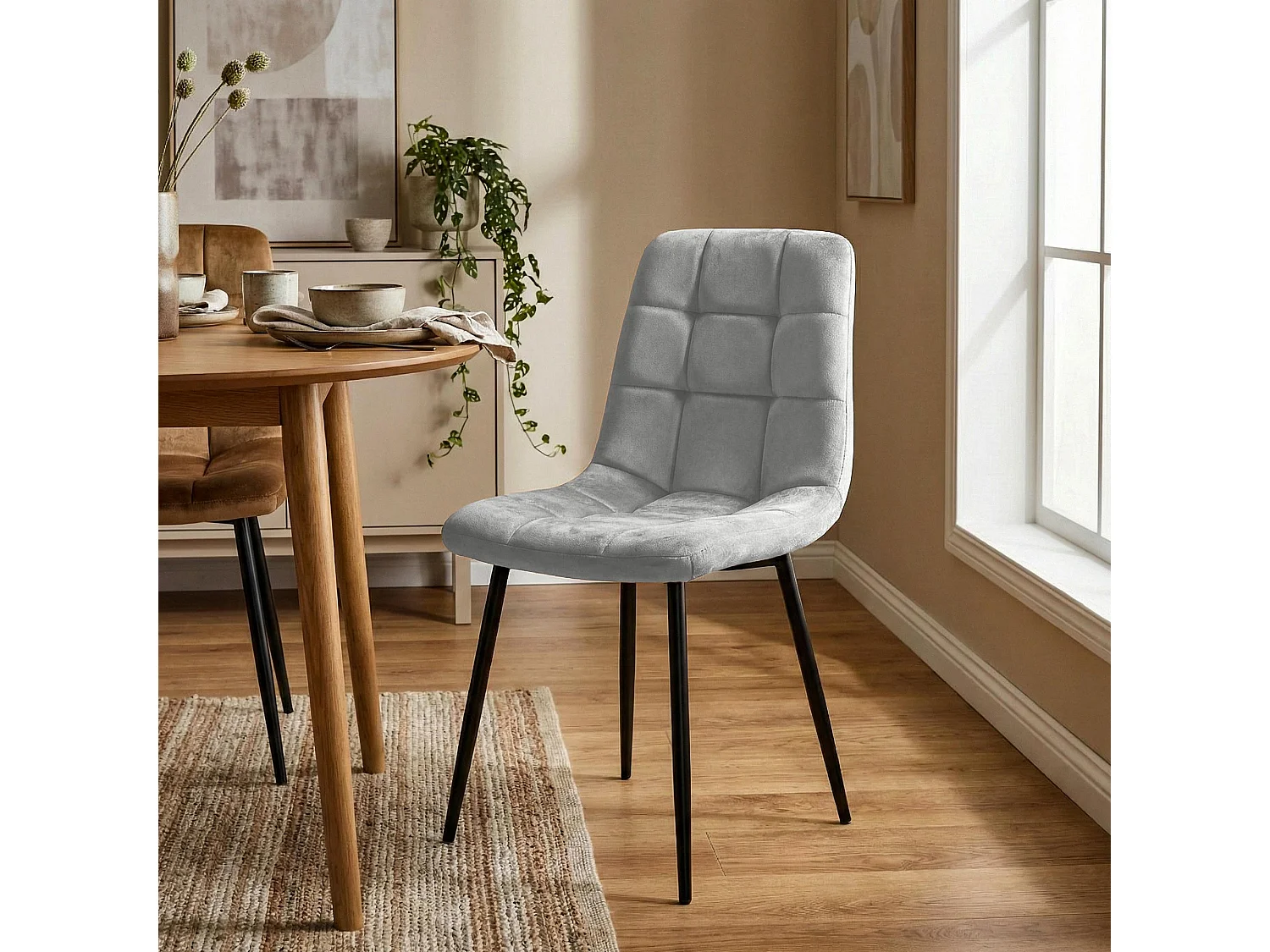 Lot de 4  chaise salle à manger - Velours - Gris - Antibes