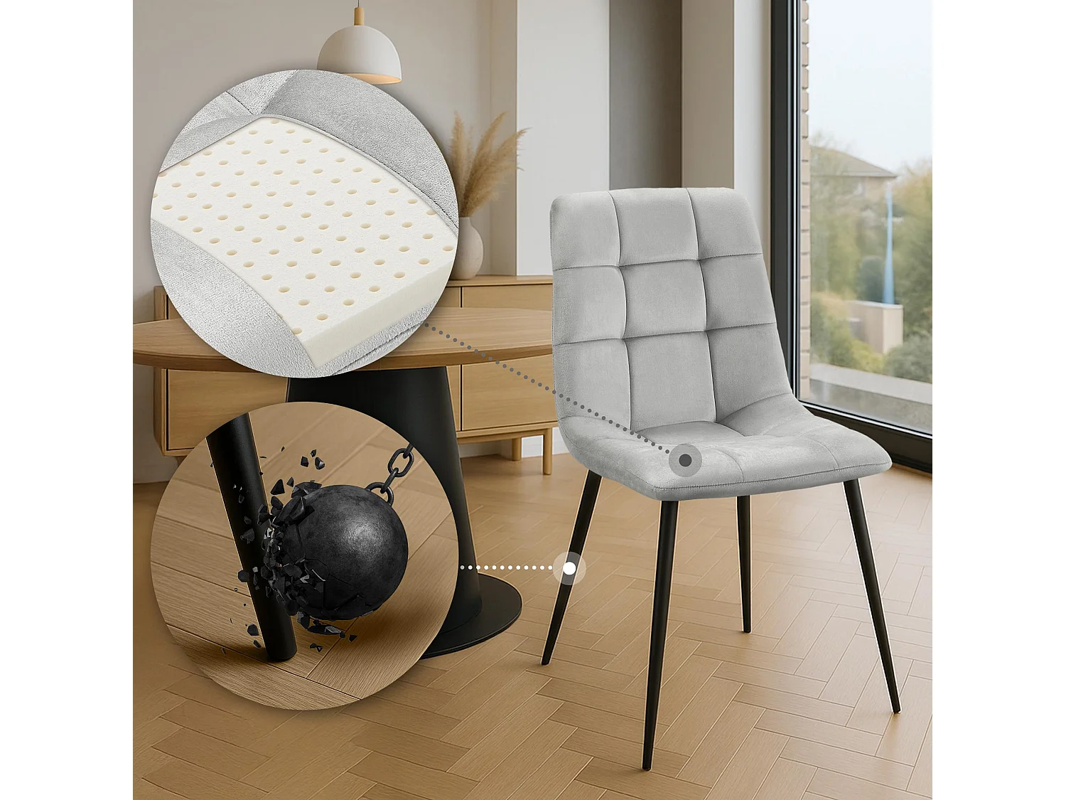 Lot de 4  chaise salle à manger - Velours - Gris - Antibes