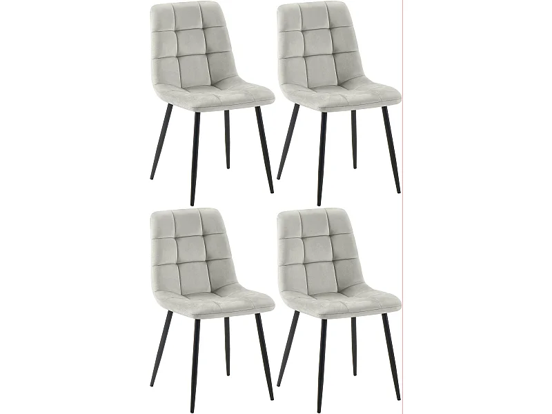 Lot de 4  chaise salle à manger - Velours - Gris - Antibes