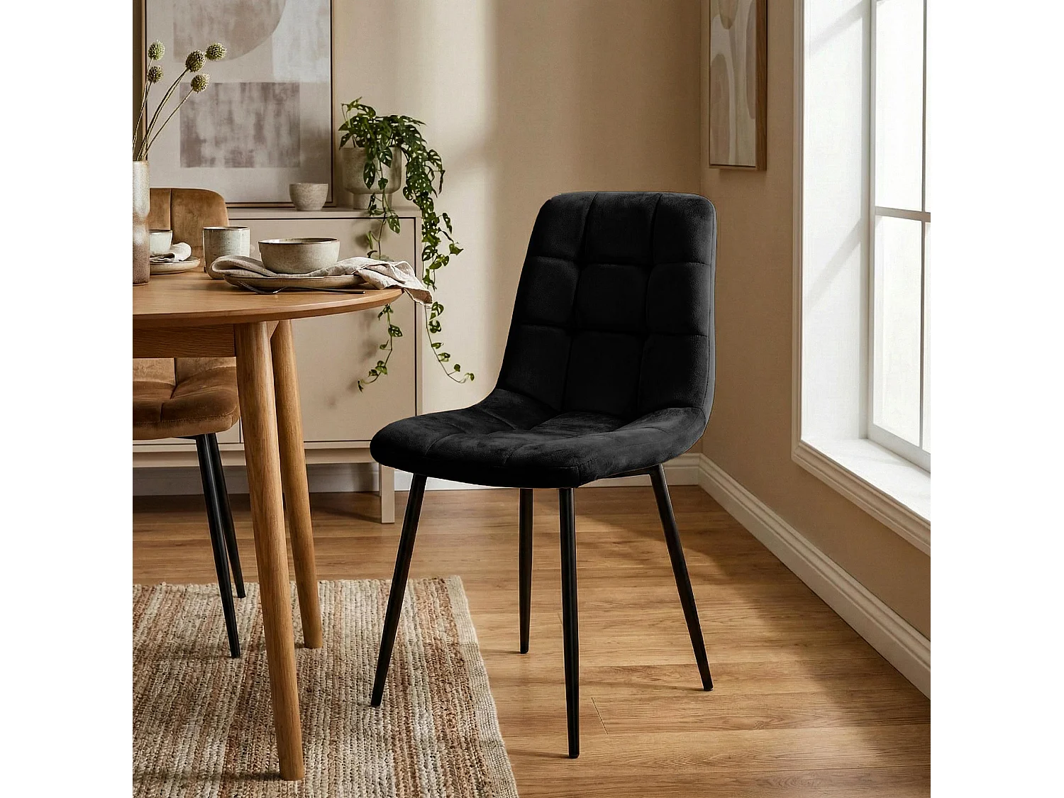 Set van 4  Eetkamerstoelen - Fluweel - zwart - Antibes