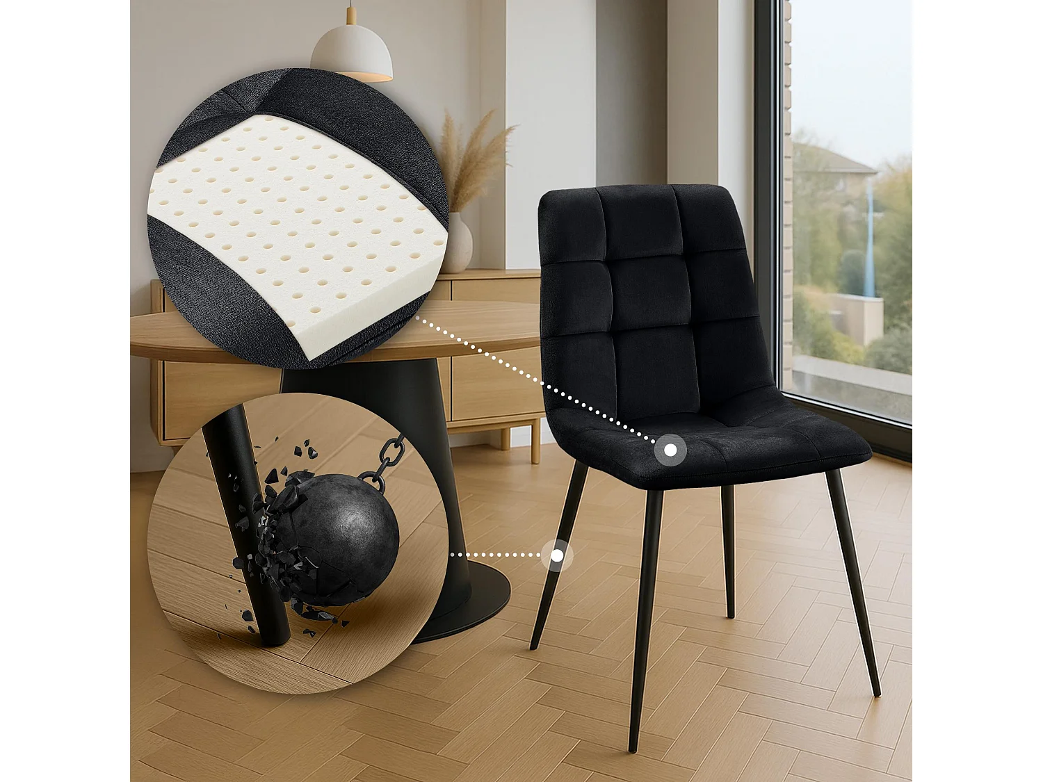 Set van 4  Eetkamerstoelen - Fluweel - zwart - Antibes