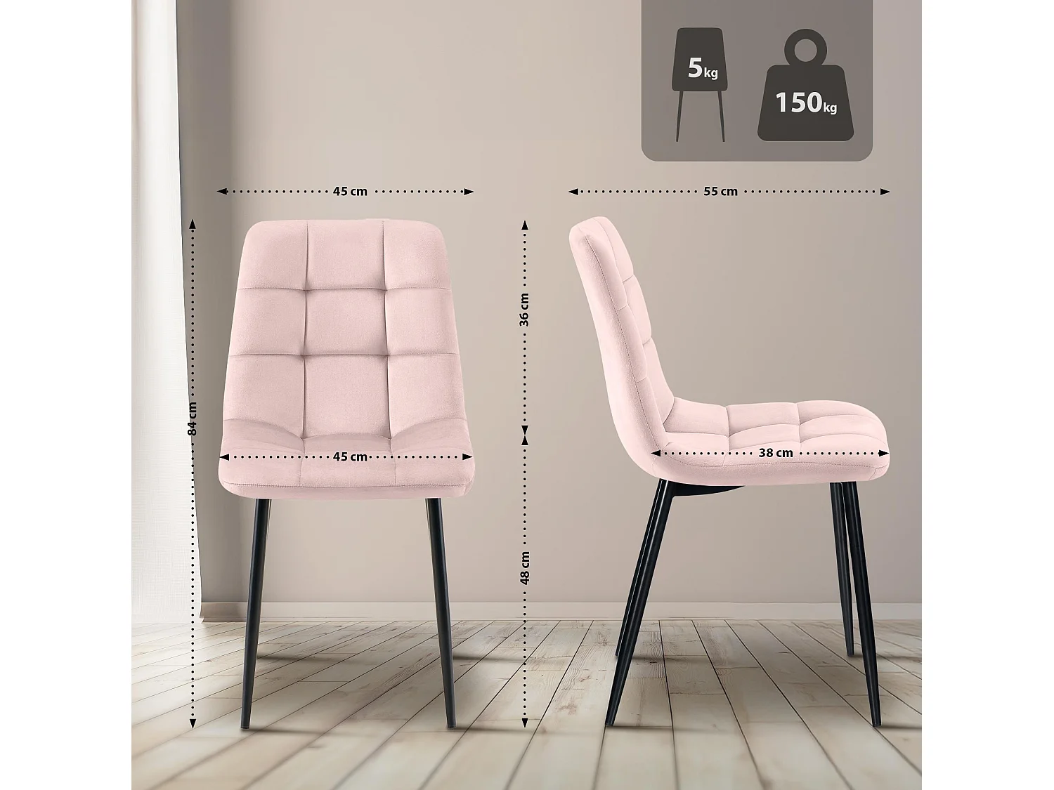 Eetkamerstoelen - Fluweel - roze - Antibes