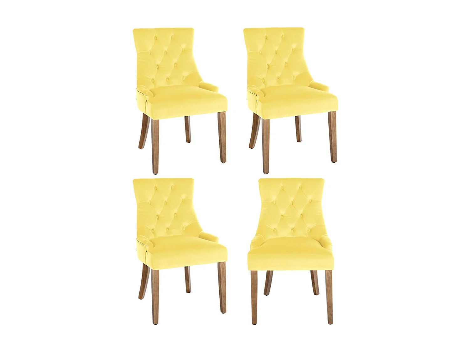 Lot de 4  chaise salle à manger - Velours & Antique clair - Jaune - Aberdeen