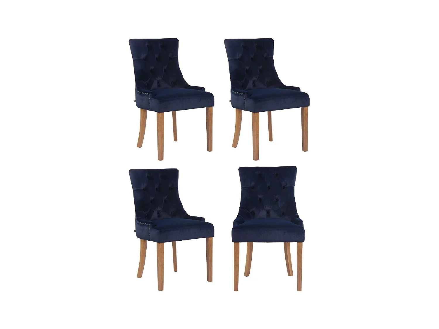 Lot de 4  chaise salle à manger - Velours & Antique clair - Bleu - Aberdeen