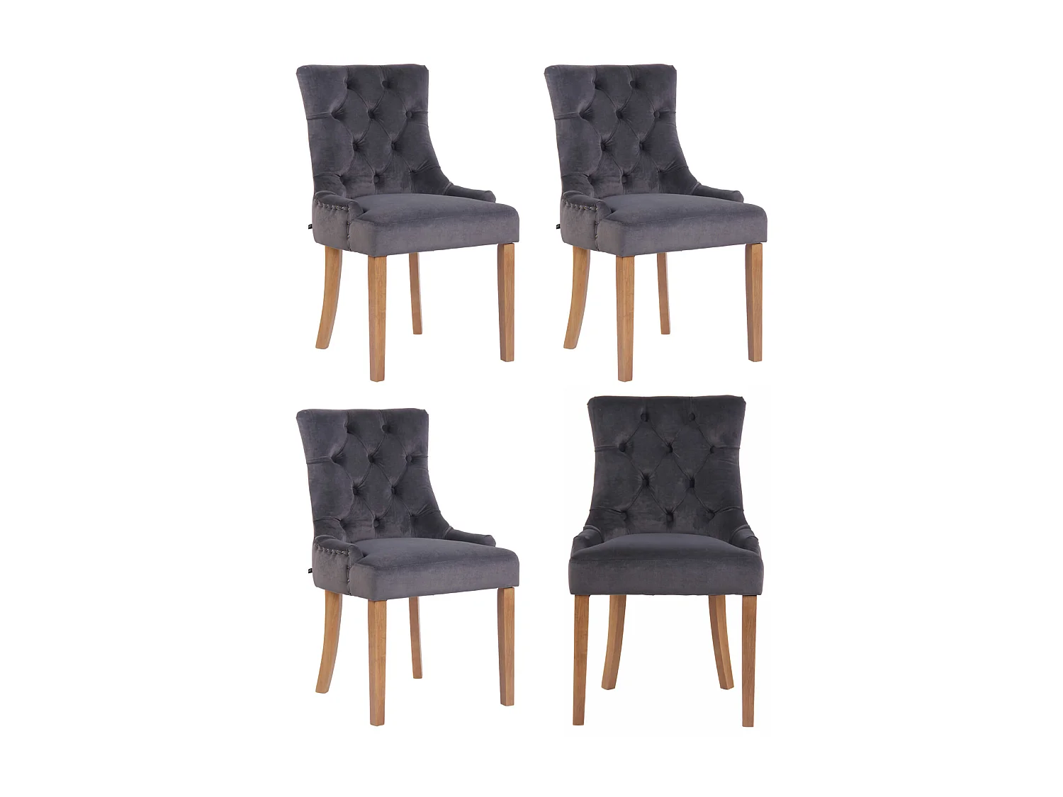 Lot de 4  chaise salle à manger - Velours & Antique clair - Gris foncé - Aberdeen